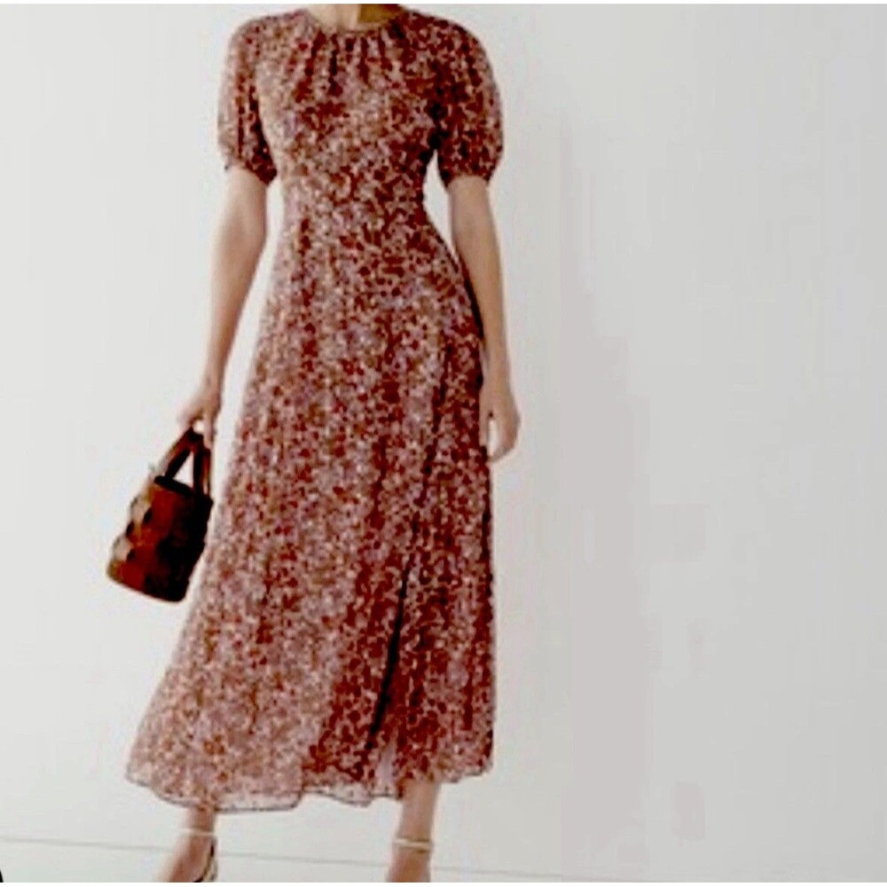J Crew Collection Dress Sz 0 Open Back Clip Dot Bouquet Floral Metallic New